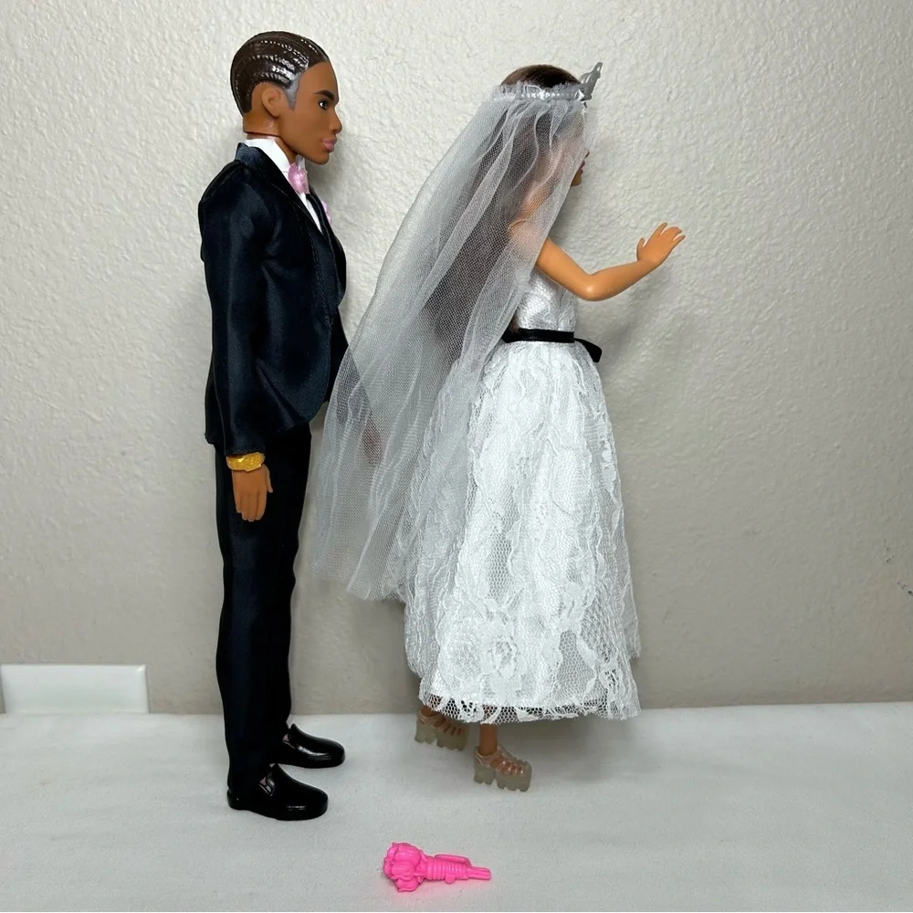 Barbie (2014) & Ken (2016) Dolls African American Bride & Groom Set Collectible
